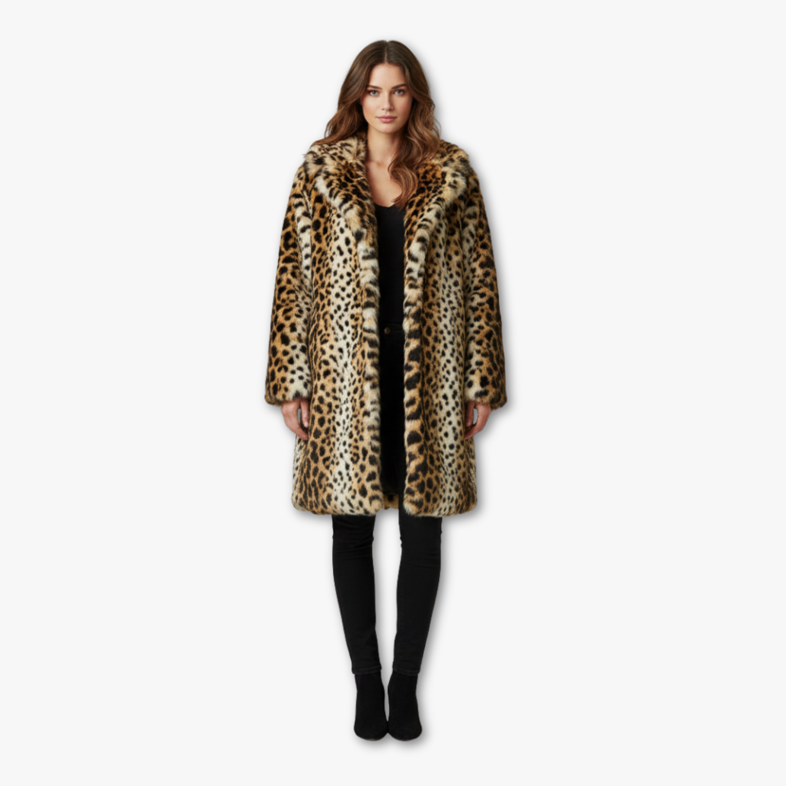 Women’s Faux Fur Coat with Animal Print Design