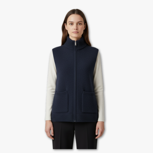 Knitted Zip Cardigan with Ribbed Hem and short Sleeves