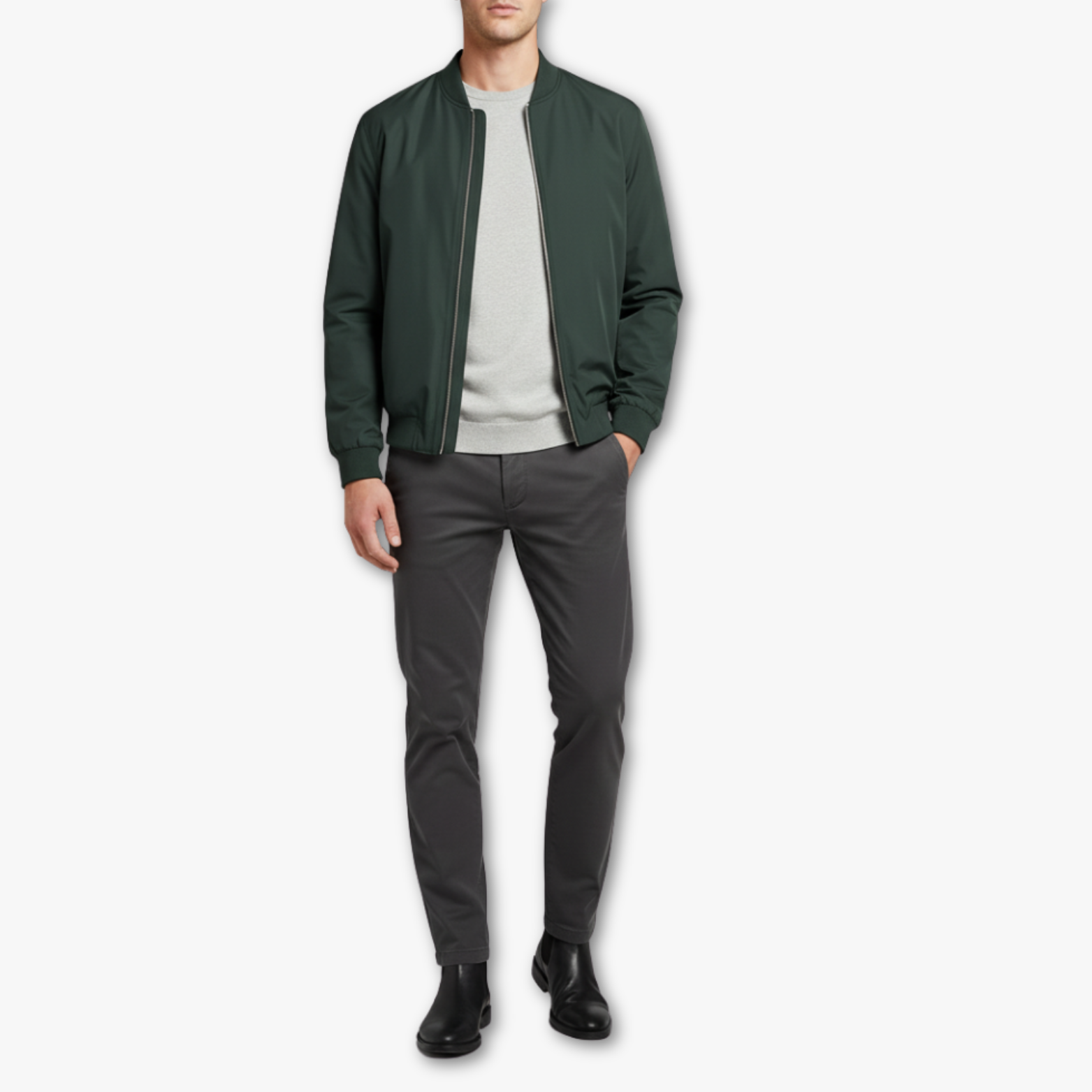 Mens Bomber Jacket with Zipper Closure and Stand Collar